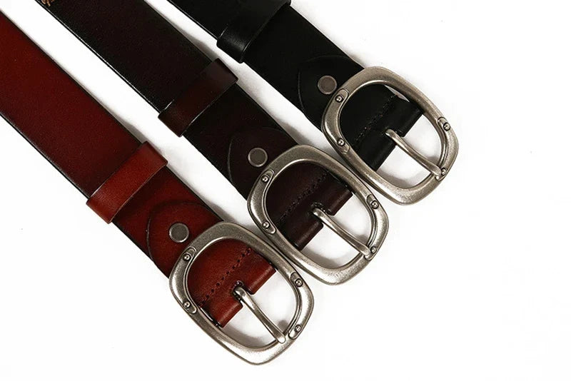 3.8CM Male Top Layer Luxury Designers Cowskin Genuine Leather Belts Men Alloy Pin Buckle Rivets Belt Casual Belt for Jeans