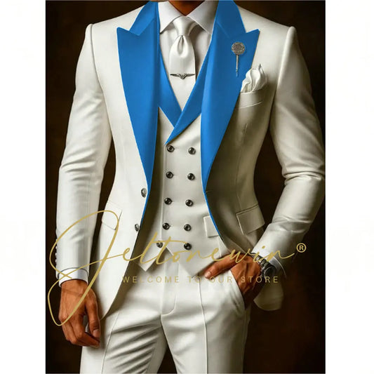 White Suits Set For Men Wedding Party Fashion Blazer Vest Pants Formal Groomsmen Tailor-made Male High Quality Groom Tuxedos