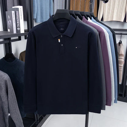 Men's Luxury Brand 100 Cotton Embroidered Polo Shirt Spring Autumn Business Leisure Lapel Long Sleeve T-shirt Handsome Menswear