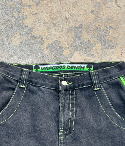 Vintage Men Jeans Gothic High Waist Wide Trouser Harajuku Vapor95 Denim Pants Embroidered Baggy Jeans Streetwear Y2K Jeans