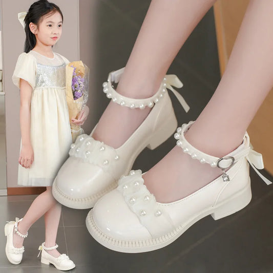 Girl's Mary Janes Organza Beautiful Sweet Children Princess Shoes Three Colors Cover Toe Ankle Strap 26-36 Kids Autumn Shoes