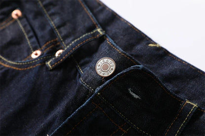 Men Embroidery Denim Shorts Black Hiphop Jeans Pants Cherry Blossom Dragon Totem Washed Zipper Cotton Summer cherry blossoms 024