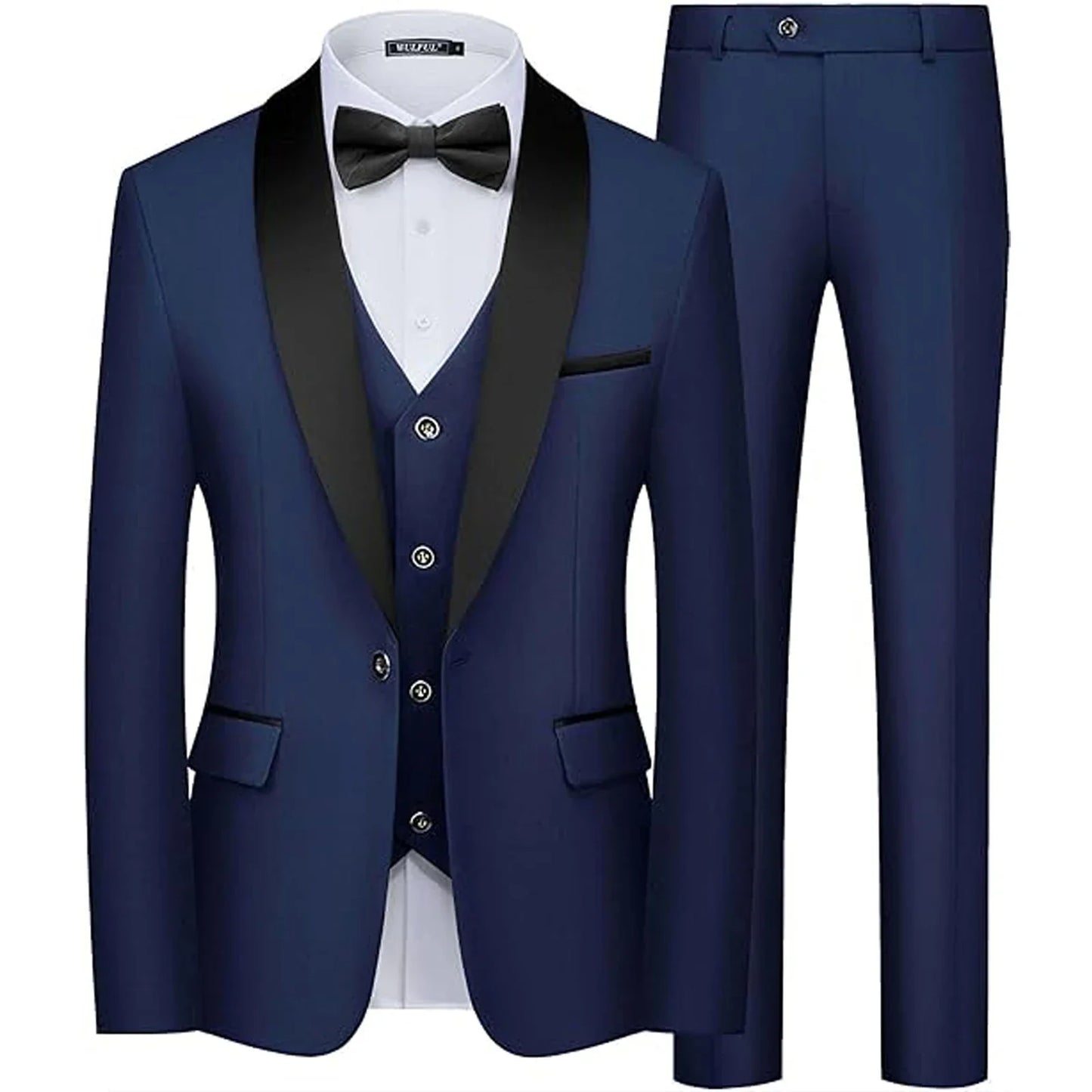 Men's 3 Pieces Shawl Collar Suits Blazer Vest Pants Slim Fit Tuxedo Suit Set One Button Formal  Jacket for Wedding Prom Party