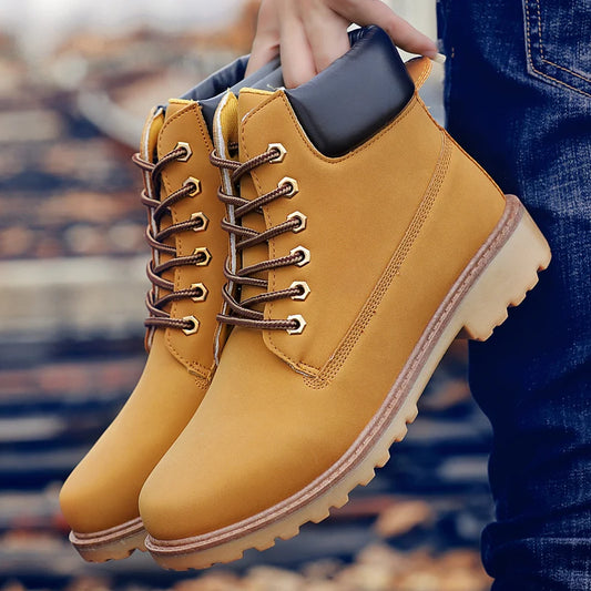 Designer Leather Mens Spring Fall Ankle Boots Trekking Yellow Coffee Designer Tactical Boots Outdoor for Men Work Shoes Sneakers