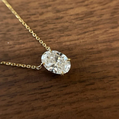 1/2/3carat Solitaire Oval Cut Moissanite Diamond Pendant for Women 18kYellow/Rose Gold Plated S925 Silver Minimalist Neck Chain