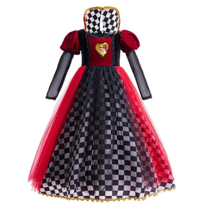 Girls Halloween Party Cosplay Red Queen Gown Clothes Kids Witch Long Sleeves Carnival Outfits Children Masquerade Fancy Costumes
