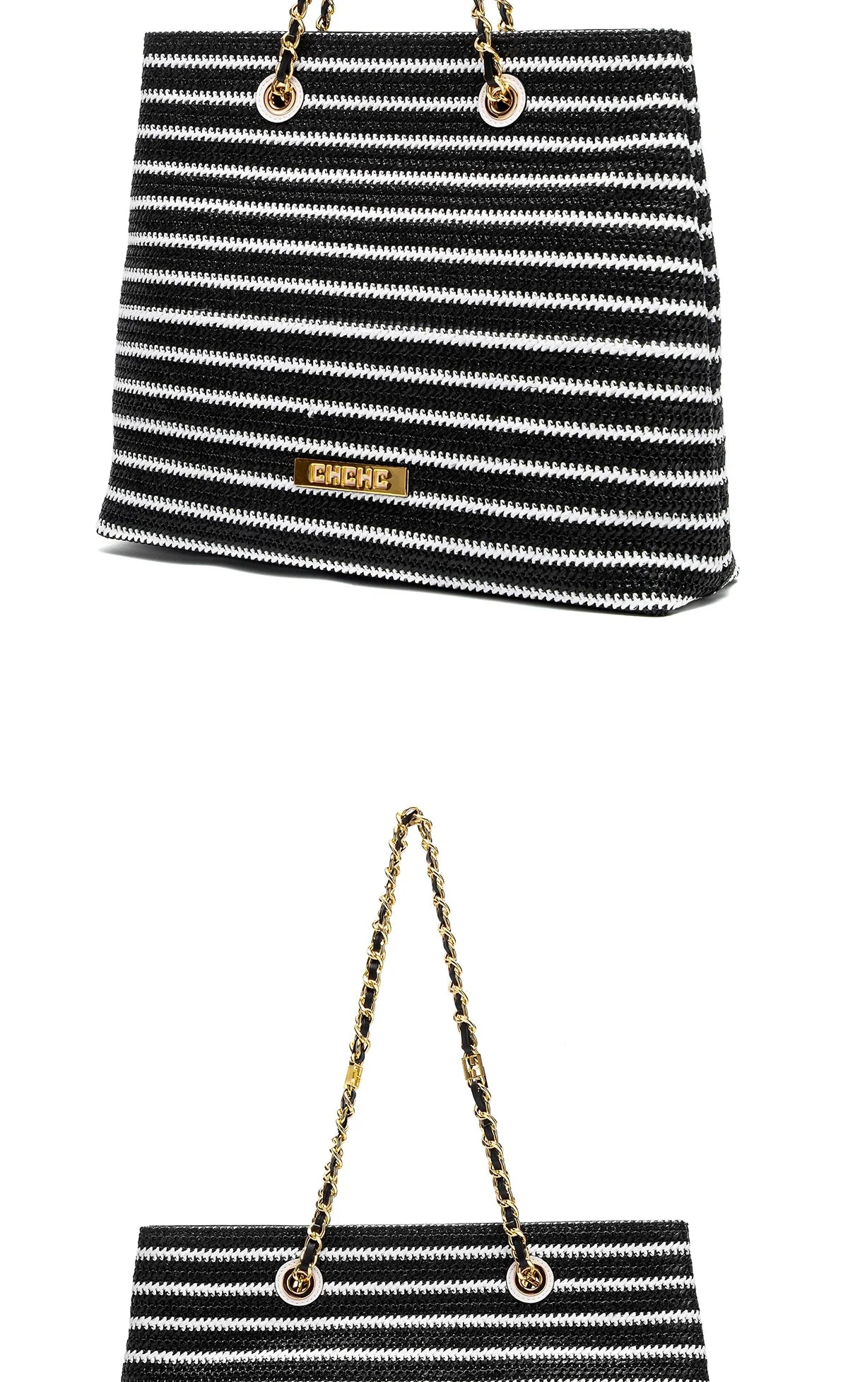 Fashion Classic Retro Stripe Women's New Chain Bag Large Capacity PP Material Women's Shoulder Bag