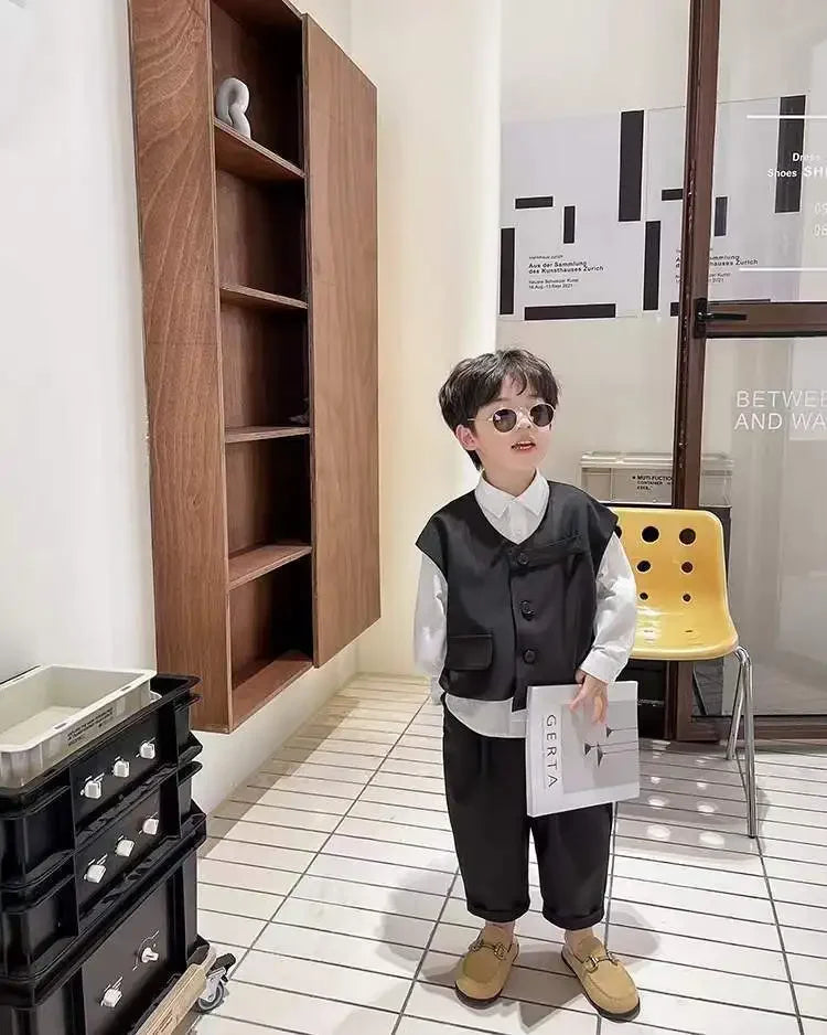 Boys' Autumn Set Trendy and Cool Children's Autumn Wear Boys and Babies Handsome Casual Suit Vest Three Piece Set New