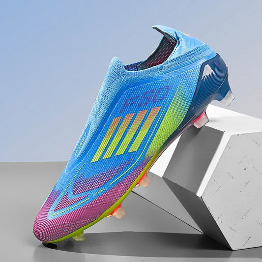 2712 Without-Lace Mens Soccer Shoes F50 SLIP-ON Non-Slip Turf Soccer Cleats Boys TF/FG Training Football Boots Chuteira Campo