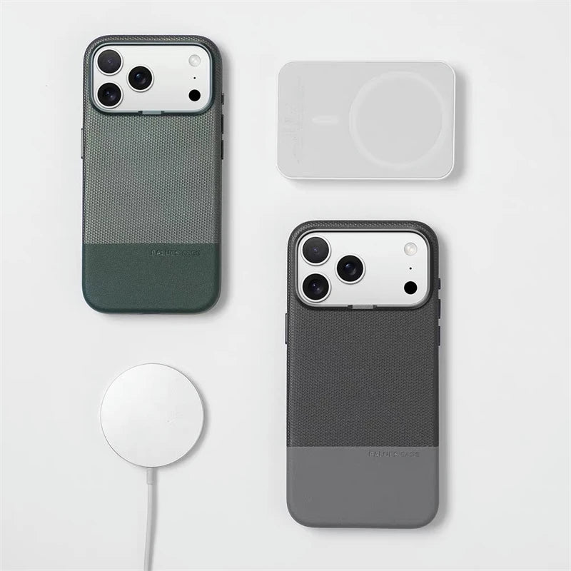 For Magsafe Fine Grained Leather Case For iPhone 17 Pro Max Ari 16 15 14 13 Metal Lens Frame Wireless Charge Accessories Cover