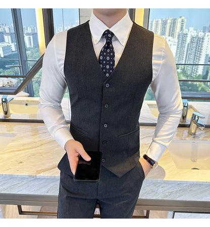 ( Vest + Pants) Men Luxury High Quality Business Suit Vest 2 pieces Formal Groom Wedding Dress Vest Set Fashion Club Clothing