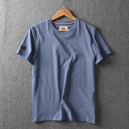 Summer New American Retro Short-sleeved O-neck Solid Color T-shirt Men's Fashion Simple 100% Cotton Washed Casual Sport Tops