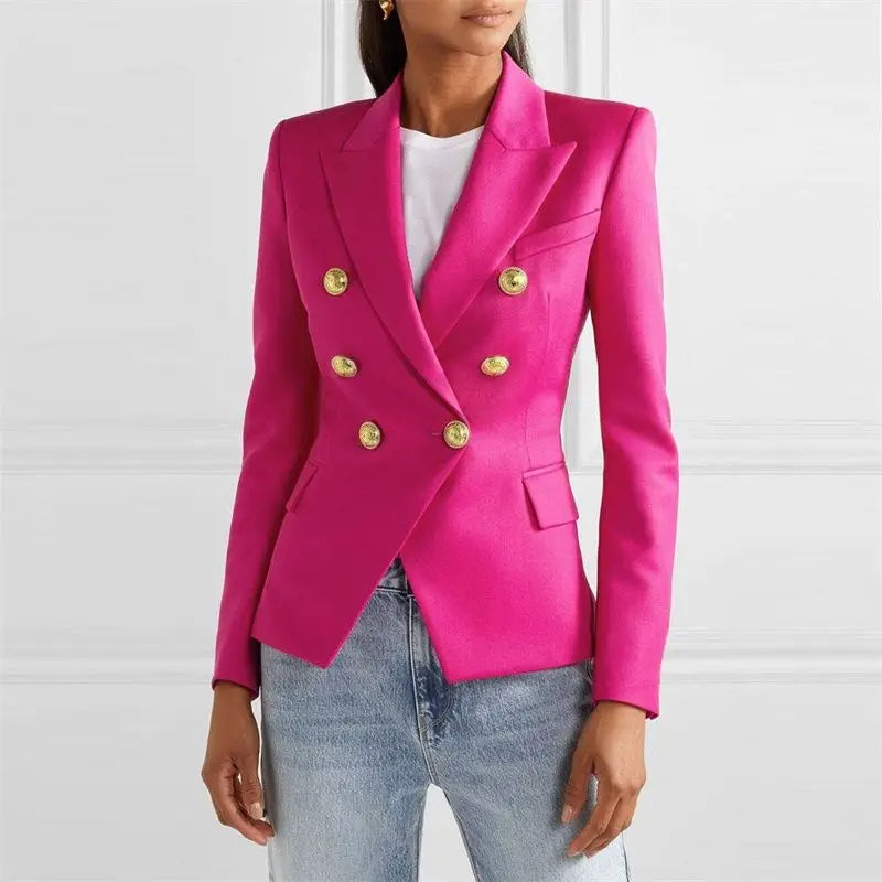 Spring Fashion New Women's Elegant Suit Jacket Double Breasted Lapel Long Sleeved Slim Fit Versatile Office Coats Blazer Women