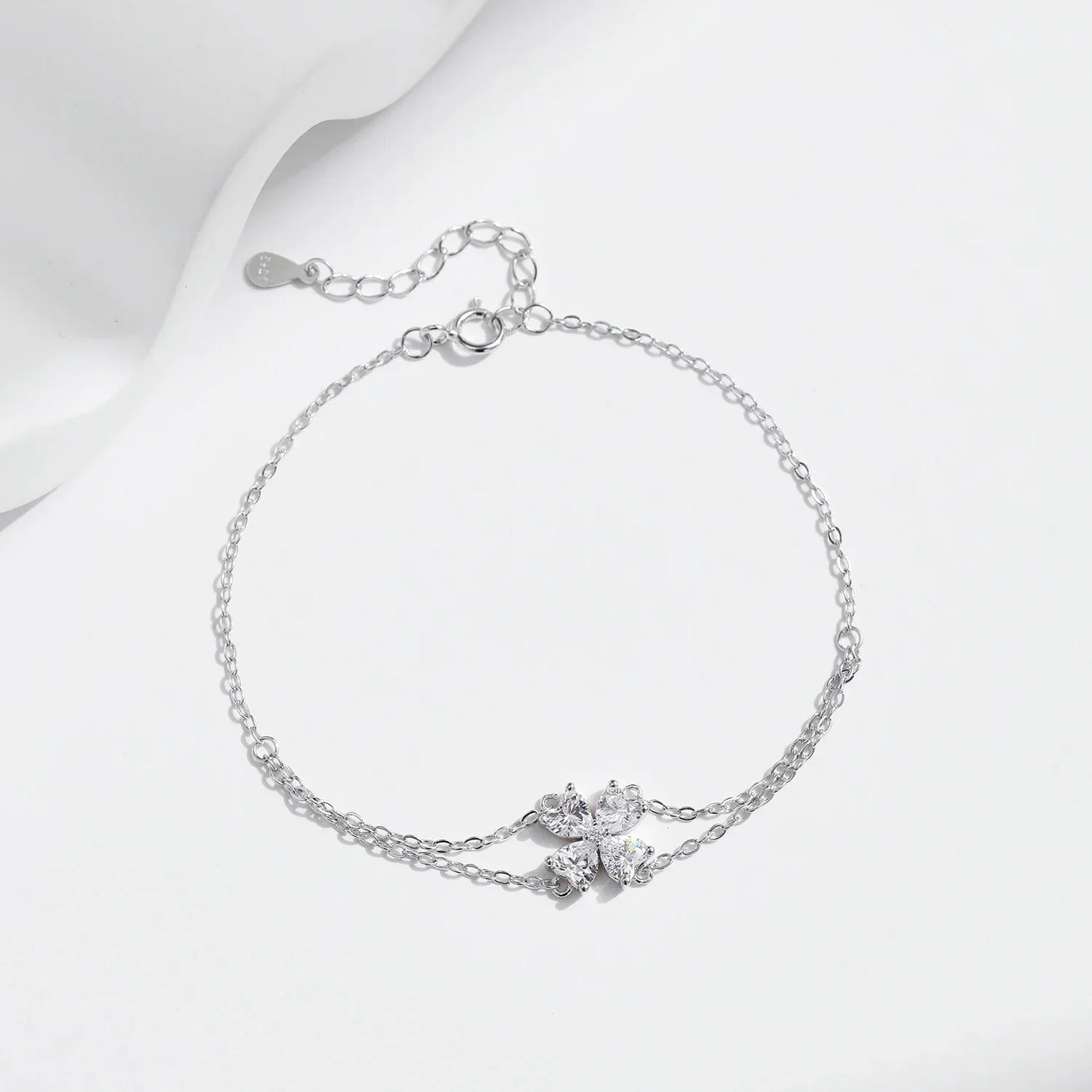 925 Sterling Silver Double Layer Flowers Hearts CZ Romantic Bracelet Luxury Adjustable Chain Link for Women Jewelry