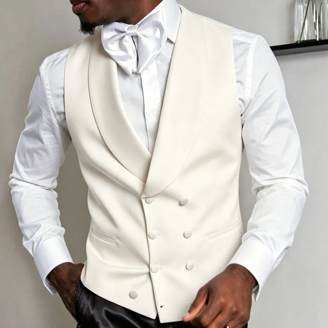 Men Vest White Double Breasted Solid With Lapel Waistcoat For Wedding Banquet Business Work Office Casual Daily Men Suit Vest