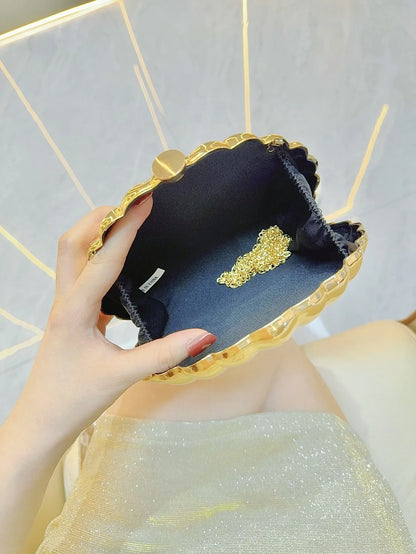 2025 Women Silver Gold Shell Bag Cute Acrylic Evening Clutch Bag With Strap For Wedding Party Small Purses Designer Handbags Ins