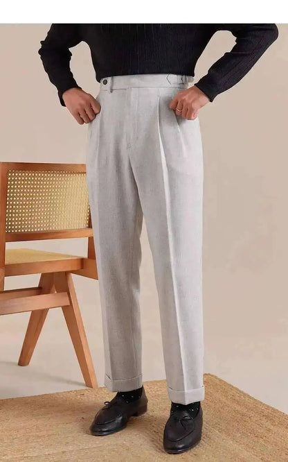 High Waist Linen Suit Pants Men Breathable Straight Leg Office Trousers Men Pantalon Costume Homme Men's Social Trousers
