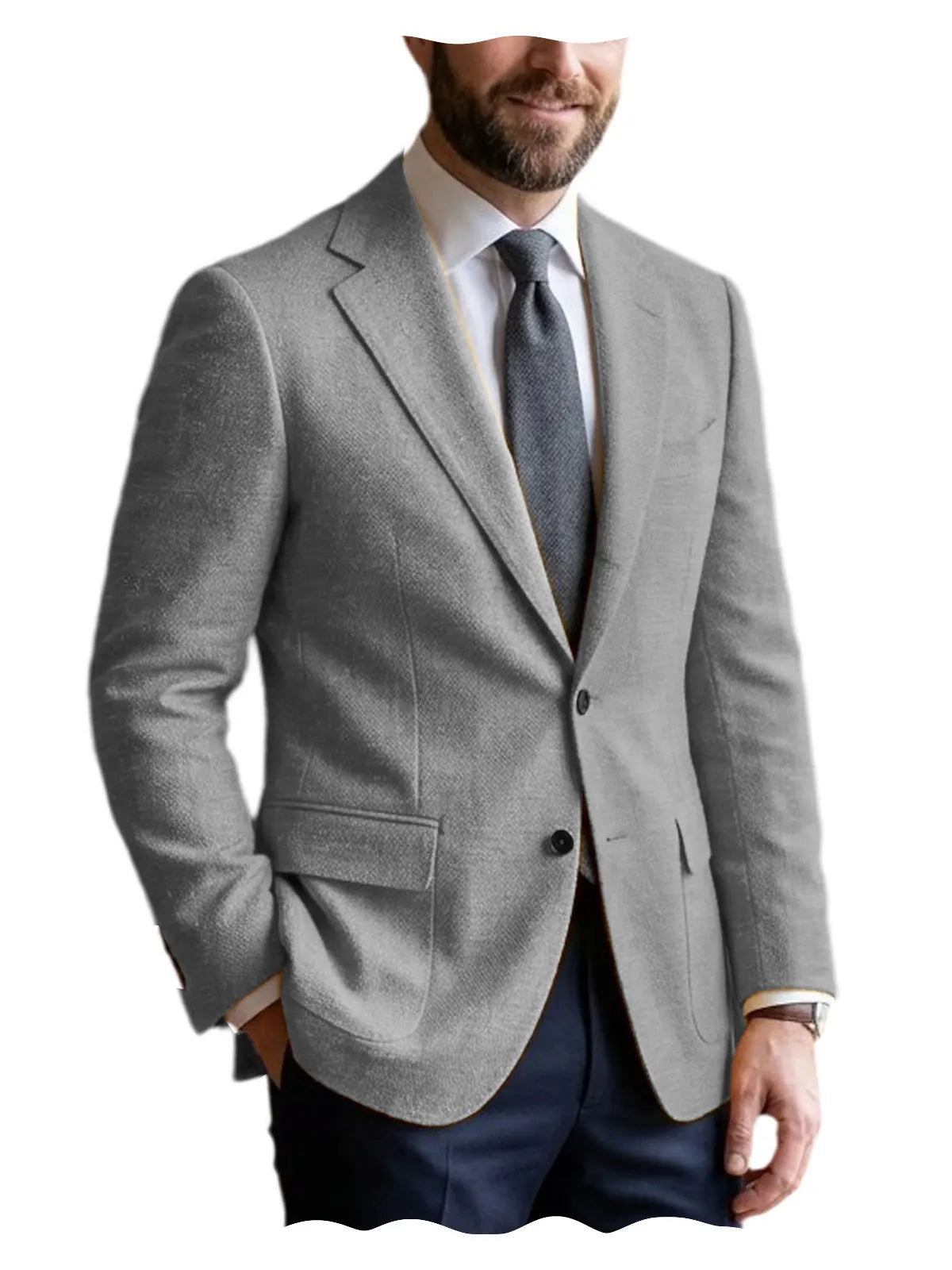 Men's Linen Blazer Notched Lapel 2 Button Slim Fit Suit Jacket Lightweight Breathable Men Business Wedding Party for Spring