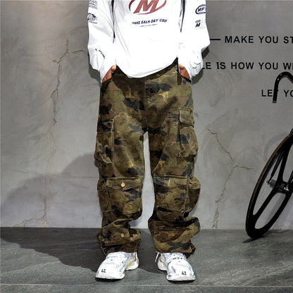 High Quality Vintage Multi-Pocket Camo Cargo Pants Mens Clothing High-End Fabric Tactical Baggy Pants Thick Casual Work Trousers