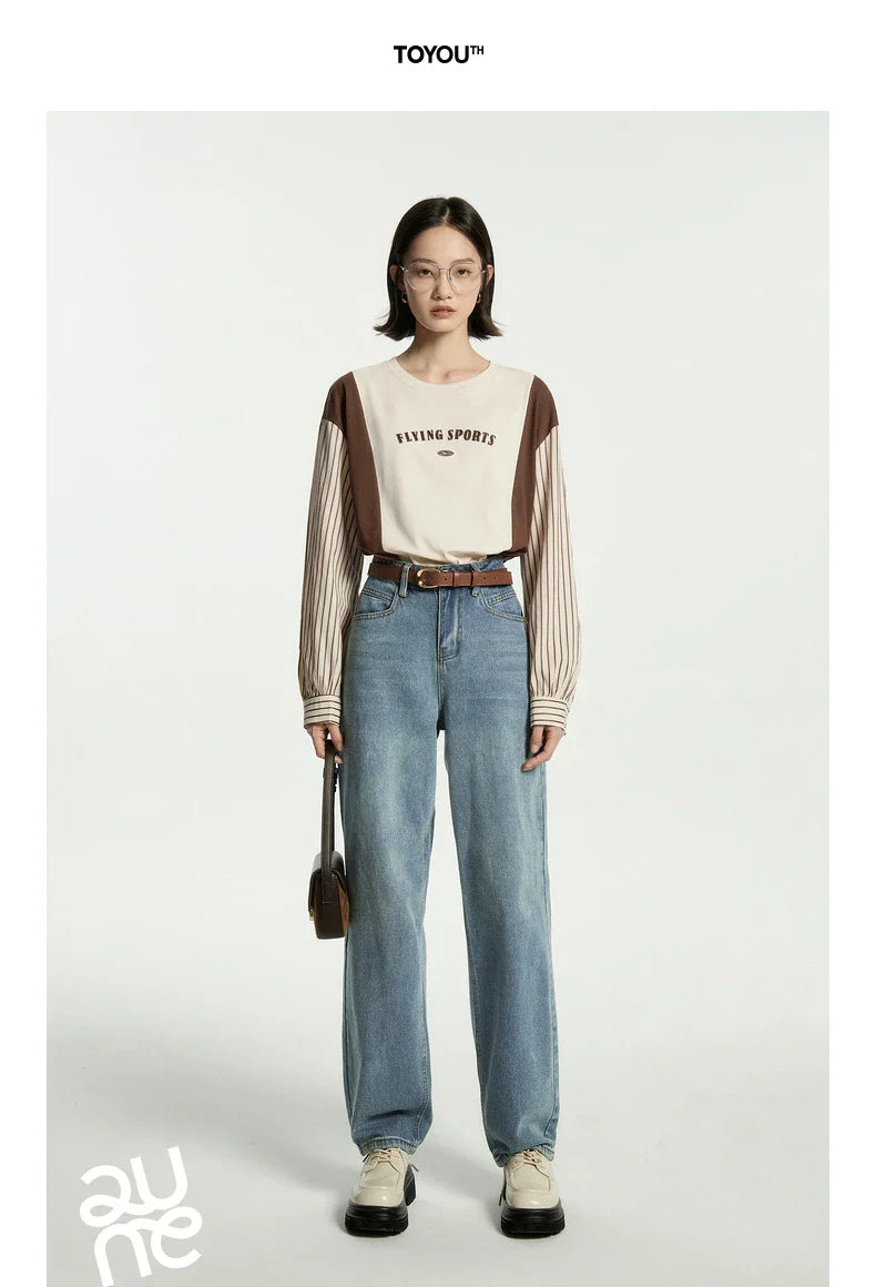 Women Jeans 2023 Autumn High Waist Straight Loose Trousers Fashion Casual Versatile Simple Basic Light Blue Pants