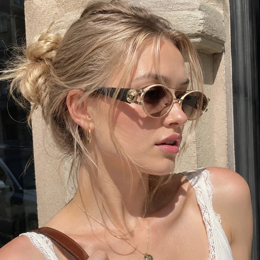 Retro Oval Sunglasses Women 2026 Stylish Gradient Multi-color Decor Sun Glasses Trendy Luxury Brand Design Casual Shades Gafas