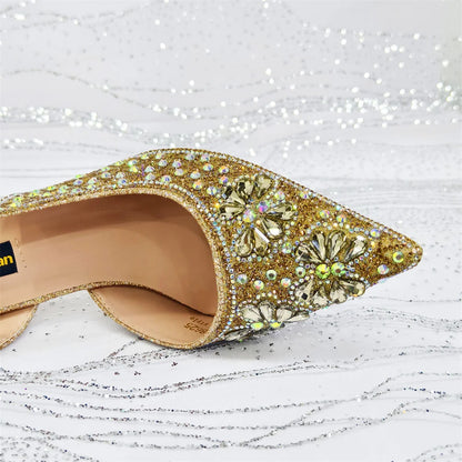 2025 Women's Purple High Heel Party Shoes & Rhinestone Handbag Set - Italian Design for Weddings & Special Occasions