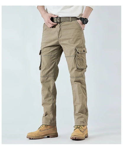 2026 Men's Cargo Pants Straight Leg Cotton Stretch Tactical Trouser Male Military Outdoor Camping Fishing Casual Work Wear Khaki