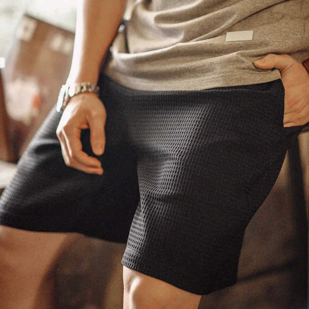 Retro Profile Waffle Fabric Shorts Loose Straight Thin Breathable Elastic Waist Basketball Shorts for Men's Summer