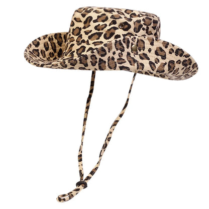 Men Leopard Print Big Brim Bucket Hats Fishermen Caps Outdoor Casual Cap Men Sunscreen Hat Adventure Hat