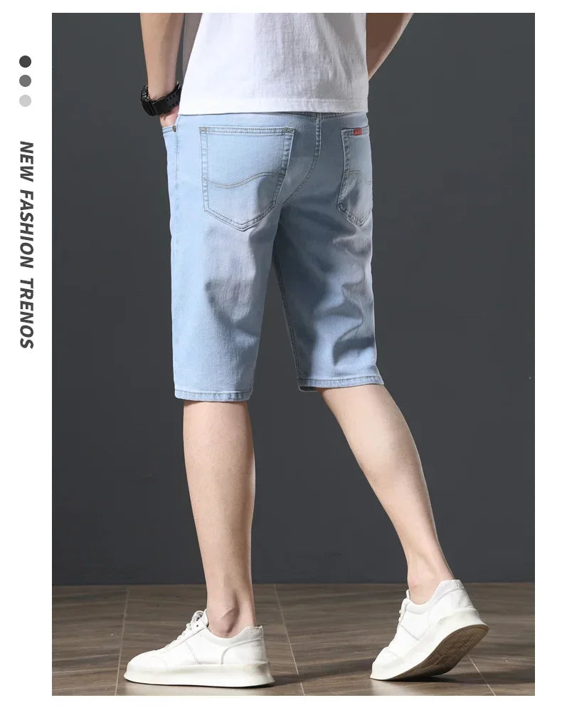 2025 Summer Brand Stretch Thin Bermuda Masculina Cotton Denim Jeans Jorts Men Knee Length Soft Ropa Hombre Shorts