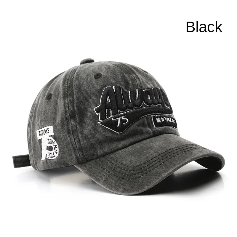 2025 Spring/Summer Unisex Cotton Baseball Cap Vintage Washed with Alphabet  ALWAYS Embroidery - Hip-Hop Inspired Snapback Design