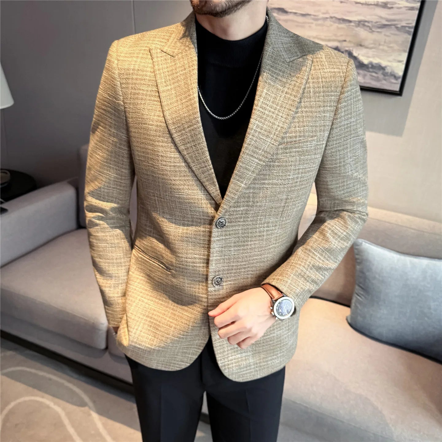 Autumn Winter Thick Wool Plaid Suit Jacket 2025 New Men's Slim Fit Casual Fashion Formal Business Socia Party Jacket Coats