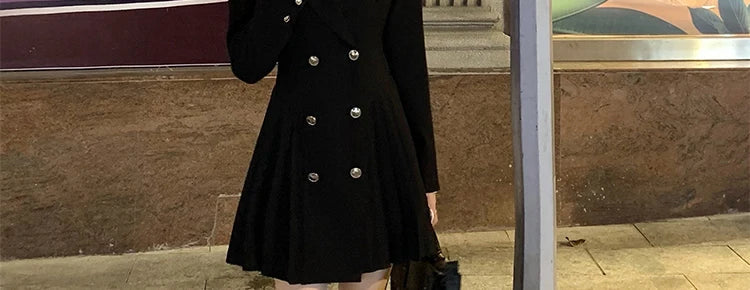 Sweet Style Suit Dress Korean Drama Main Character Waist Cinched Beautiful  Skirt College Style High Waist Double Breaste...