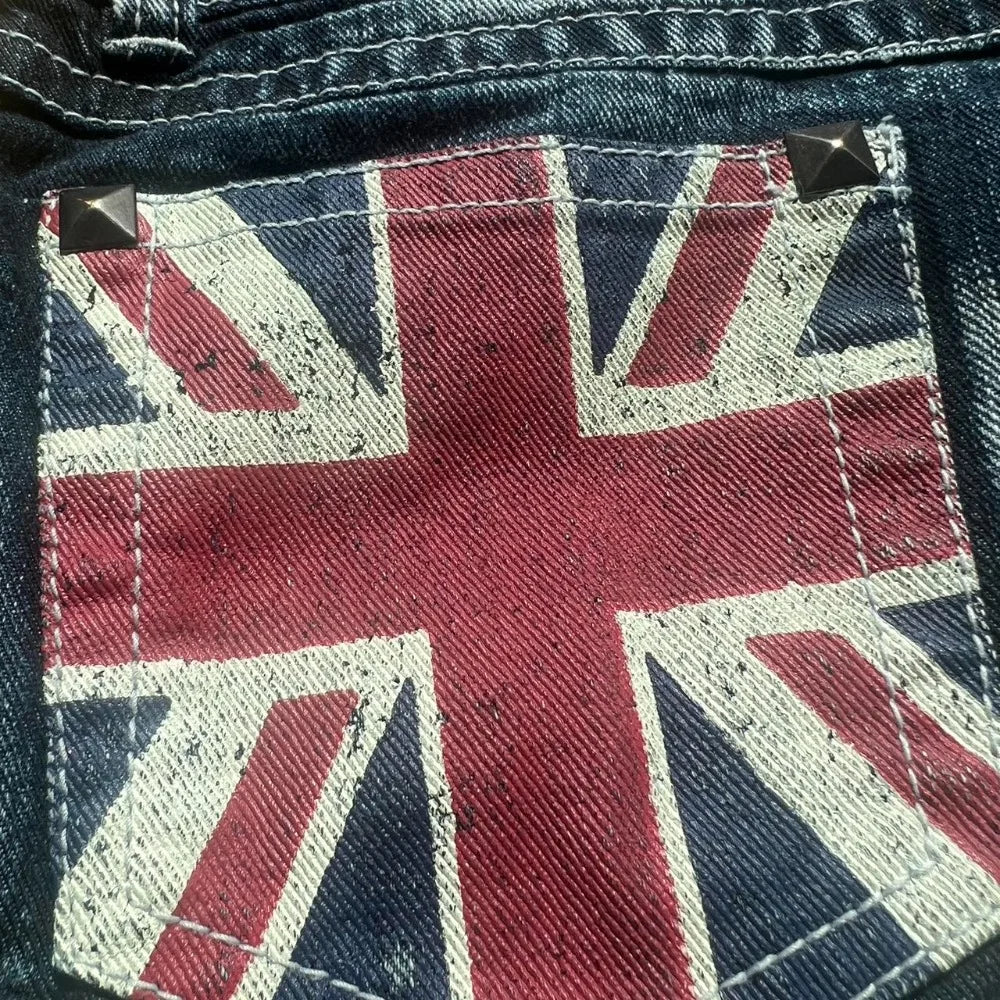 Y2K Retro British Style Flag Graphic Print Mini Shorts Harajuku Gyaru Denim Shorts Women Goth Slim Fit Hip Low Rise Short Pants