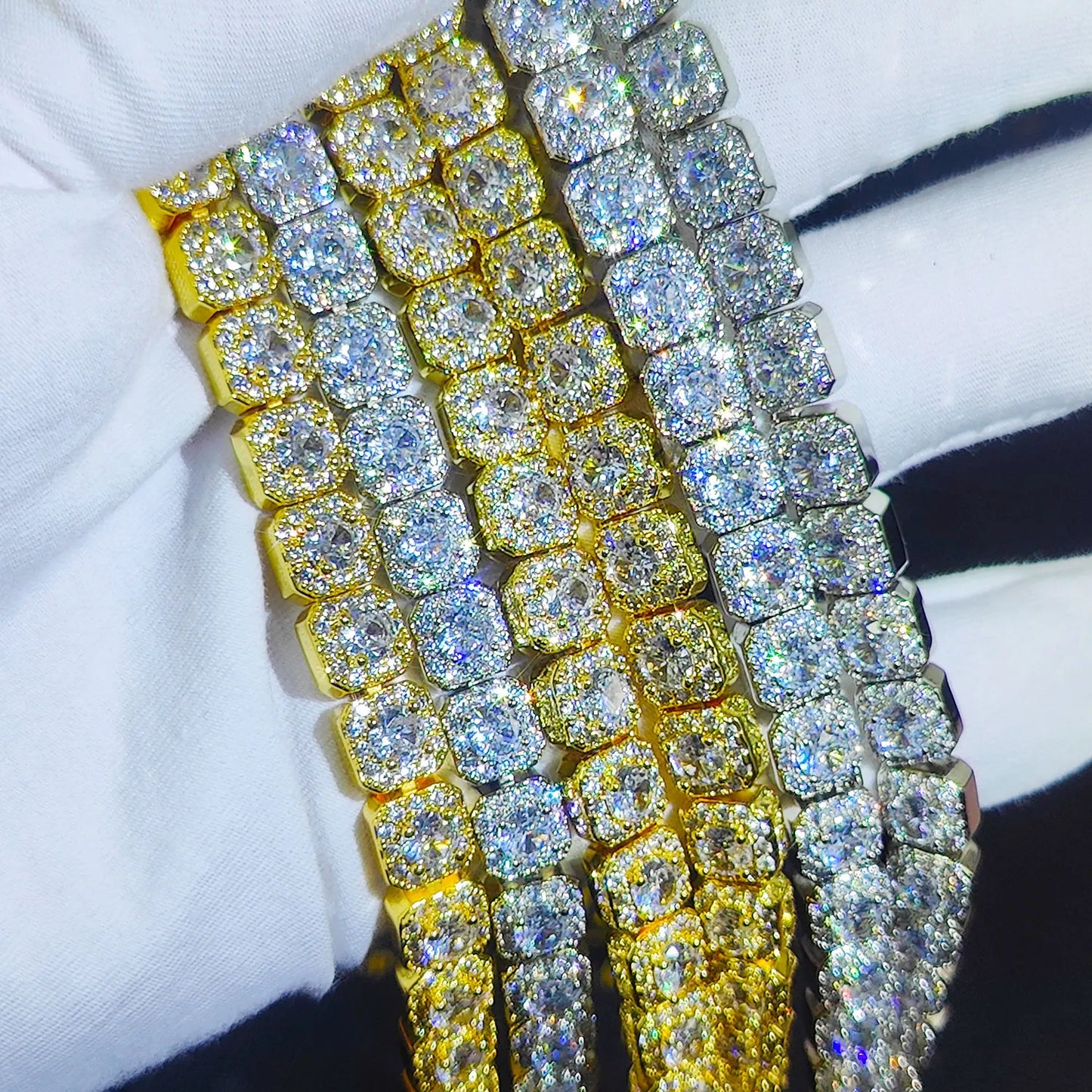 Clustered Diamond Tennis Chain Miami Tennis Link Bracelet for Women 7MM Iced Out CZ Cuban Necklace Hip Hop Jewelry Gifts