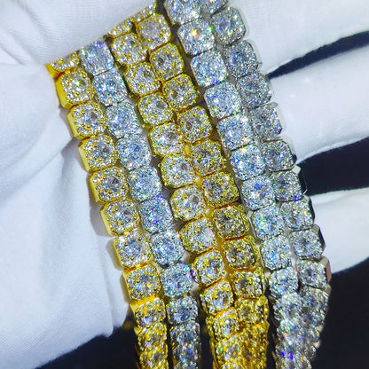 Clustered Diamond Tennis Chain Miami Tennis Link Bracelet for Women 7MM Iced Out CZ Cuban Necklace Hip Hop Jewelry Gifts