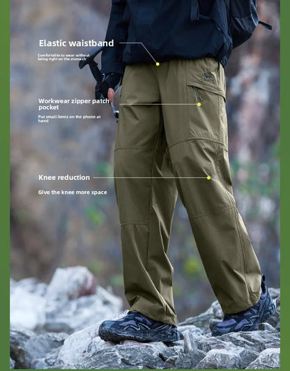 Men's Outdoor Hiking Pants 2026 Summer Sports Waterproof Straight Paratrooper Light Loose Mountaineering Pants