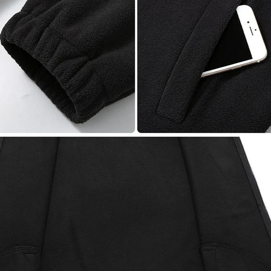 Solid Color Polar Fleece Jacket Men Winter Thcik Warm Fleece Jacket Coat Plus Size 12XL Fashion Casual Polar Fleece Coat Male
