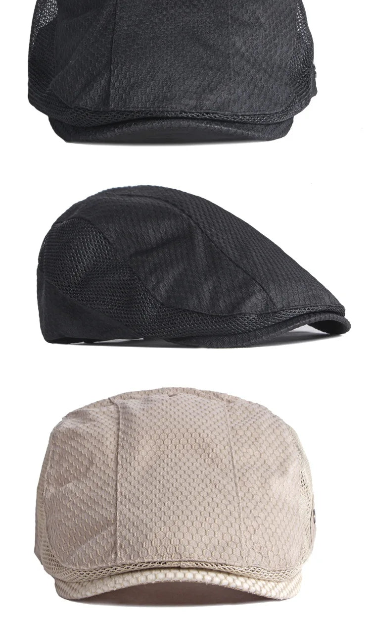 Men Women Breathable Mesh Summer Hat Newsboy Beret Ivy Cap Cabbie Flat Cap Adjustable Vintage Style