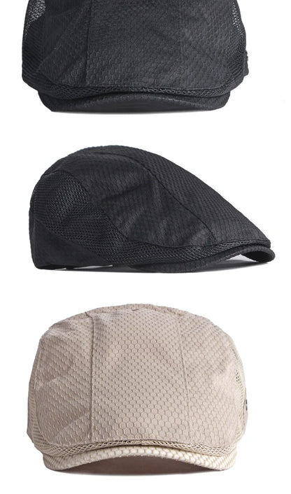 Men Women Breathable Mesh Summer Hat Newsboy Beret Ivy Cap Cabbie Flat Cap Adjustable Vintage Style