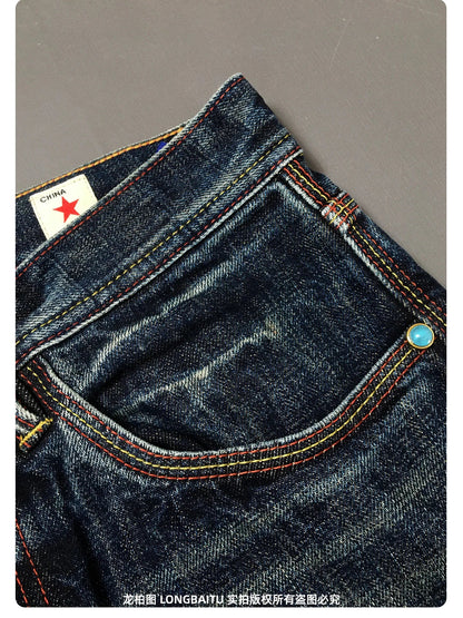 High Quality 100% Cotton Washed Yellow Selvedge Denim Jeans for Men American Vintage Casual Spring Autumn Loose Straight Pants