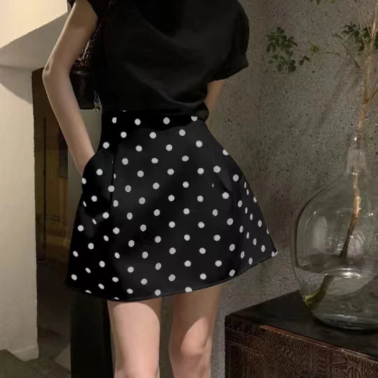 Victorian Sle Polka Dot Puffy  Skirt High Waist Midi Skirts White Flower Bloom f-length Women's Faion Summer 2024