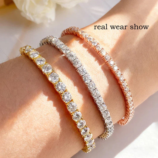 Bracelet de tennis en moissanite plaqué or 18 carats pour femme, 3/4/5 mm, classique, en argent sterling 925, certifié, pour homme, chaîne