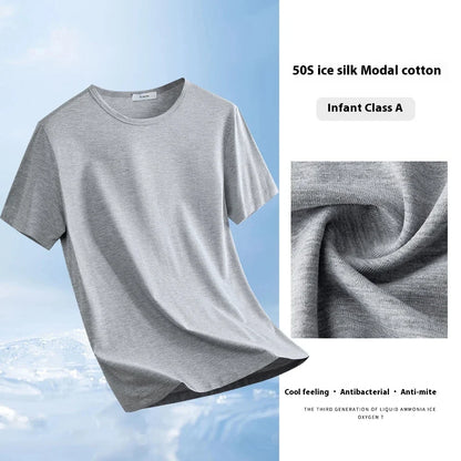 47% Cotton 47% Modal 6% Spandex T Shirt Men Short Sleeved Summer Round Neck Undershirt Plus Size Men's Solid Color Tops Tees