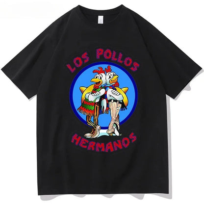 Men's Los Pollos Hermanos T-shirt 100% Cotton Breaking Bad LOS POLLOS Chicken Brothers Printed Yellow Funny Tshirt Male Shirts