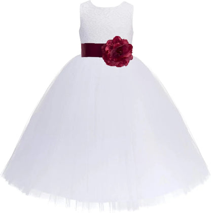 Ivory Floral Lace Heart Cutout Dress for Girls Junior Bridesmaid Pageant Gown Elegant Flower Girl Pageant Dresses