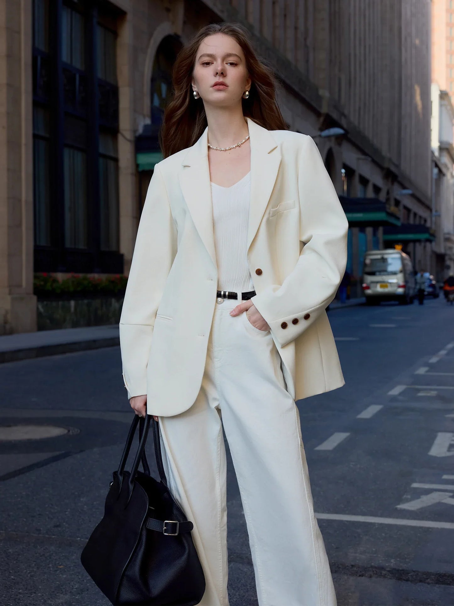 Women Beige Blazer Coats 2025 Spring New Casual Commuter Loose Blazer Notched Collar Single Breasted Jackets 25FS11064