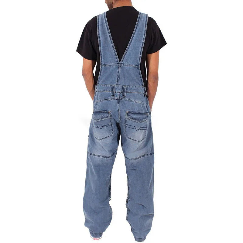 Multi Pocket Denim Overalls Suspenders Baggy Jeans Men'S Street Casual Work Pants Jumpsuits