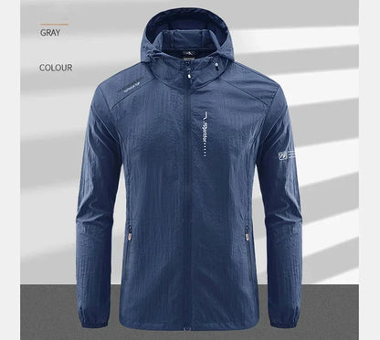 Men's UPF 50+ UV Protection Windbreaker Quick Dry Jacket Outdoor Sun-Protective Thin Hiking Fishing Cycling Hooded Sport Light