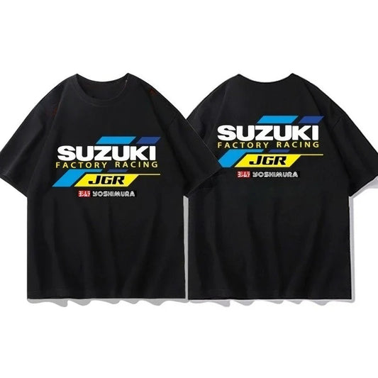 Motorcycle Short-Sleeved T-Shirt, Men's Motorcycle GSX Riding Suit, Summer 100% Pure Cotton, Versatile Harajuku Style Top